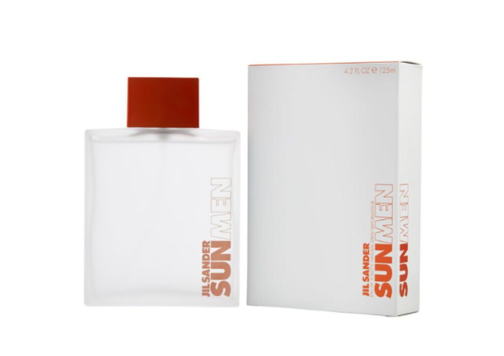 Herrenparfüm für Sommer Jil Sander The Sun Men Eau de Toilette mit Flacon und Verpackung