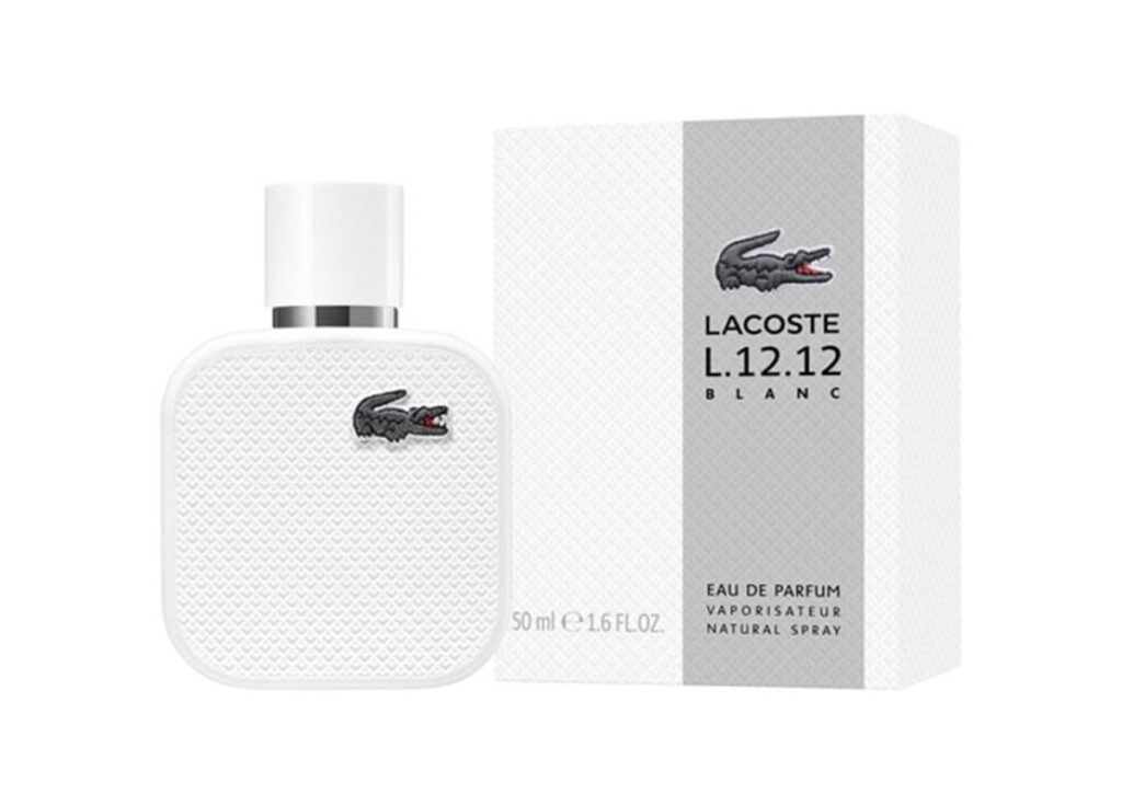 Herrenparfüm für Sommer Lacoste L12.12 Blanc Eau de Parfum mit Flacon und Verpackung